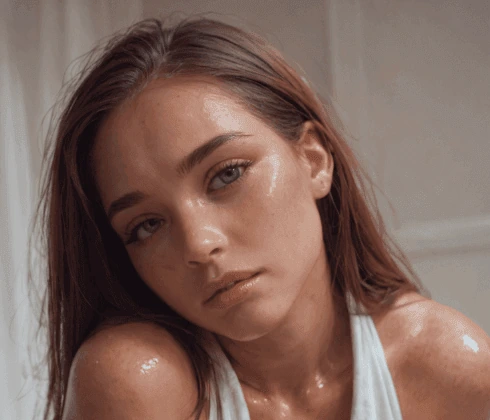 Diana, a brunette fictional adult woman in a white halter top