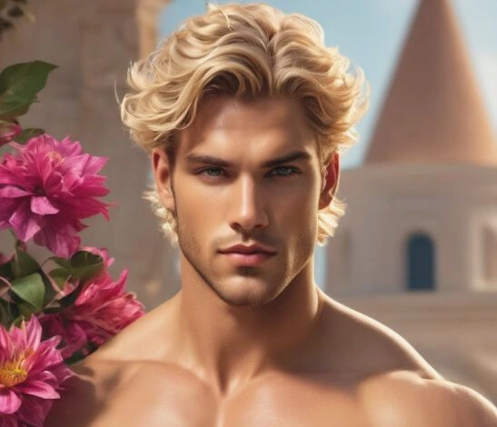 Evan, a blond fictional adult man photographed in an outdoor-style portrait